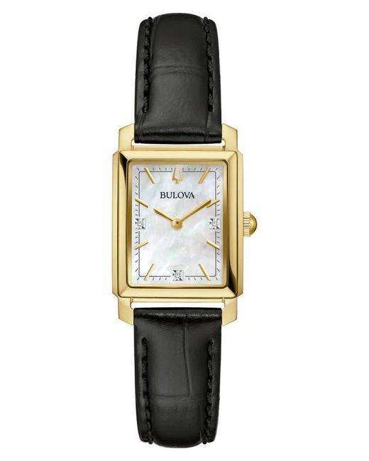 Bulova Metallic Sutton Rectangular Leather Strap Watch, 21Mm