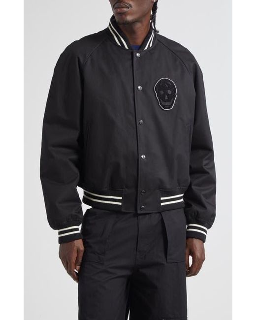 Alexander McQueen Black Skull Patch Varsity Bomber Jacket for men