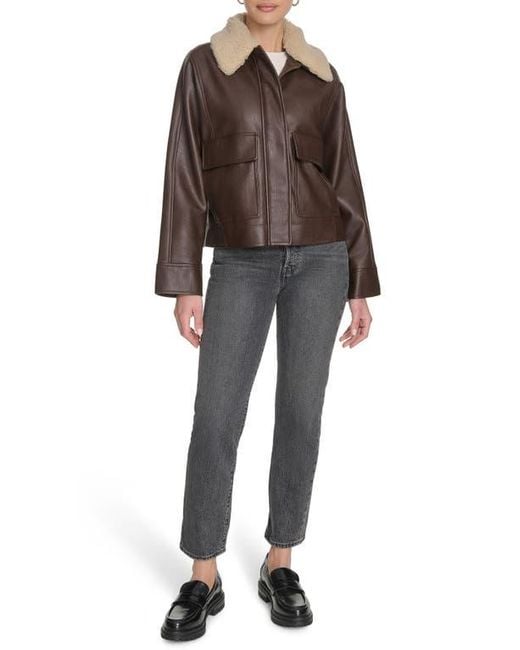Levi's Brown Relaxed Faux Leather Aviator Jacket With Removable Sherpa Collar