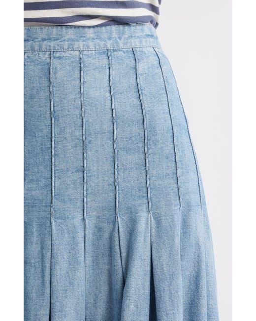 The Great Blue The Rhythm Pleated Chambray Midi Skirt