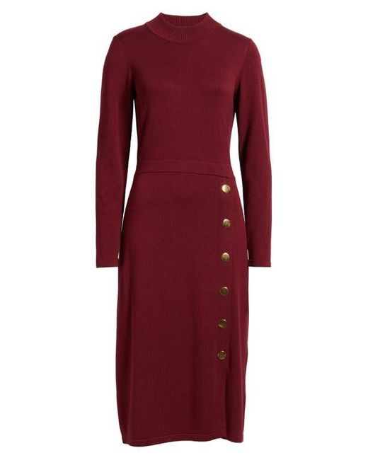 Julia Jordan Red Button Mock Neck Long Sleeve Midi Dress