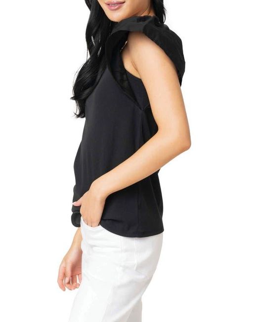 Gibsonlook Black Square Neck Flutter Sleeve Top