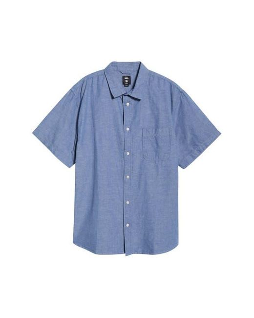 Vans Blue Lawson Short Sleeve Cotton & Linen Button-Up Shirt for men