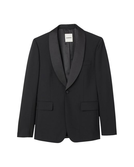 Sandro Blue Wool Blend Tuxedo Jacket for men