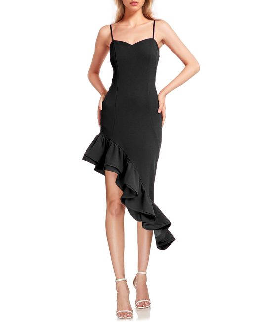 Badgley Mischka Black Asymmetric Ruffle Hem Sleeveless Dress