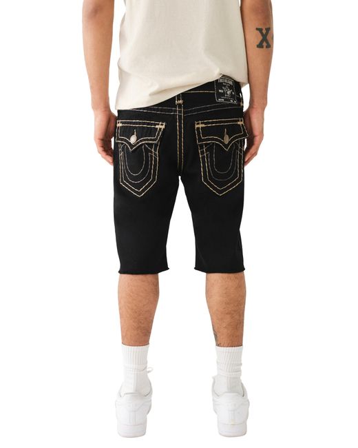 True Religion Black Rocco Super T Raw Hem Skinny Denim Shorts for men