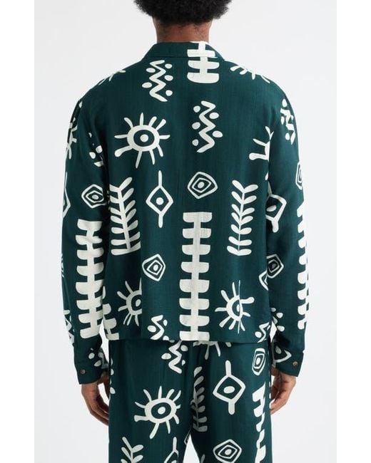 RIZORT Green Mason Abstract Print Button-Up Shirt for men