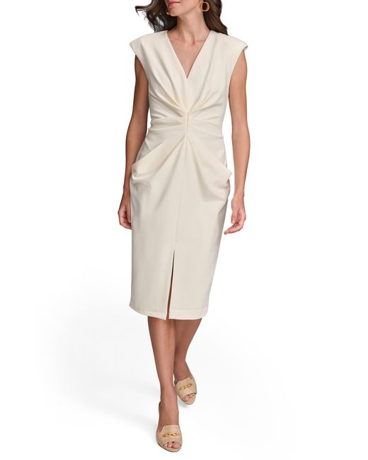 Donna Karan Natural Pleated Cap Sleeve Sheath Dress