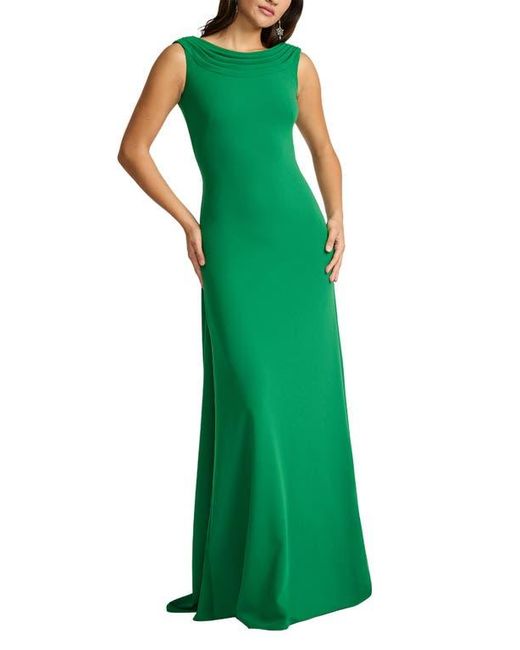 Tadashi Shoji Green V-Back Crepe Gown