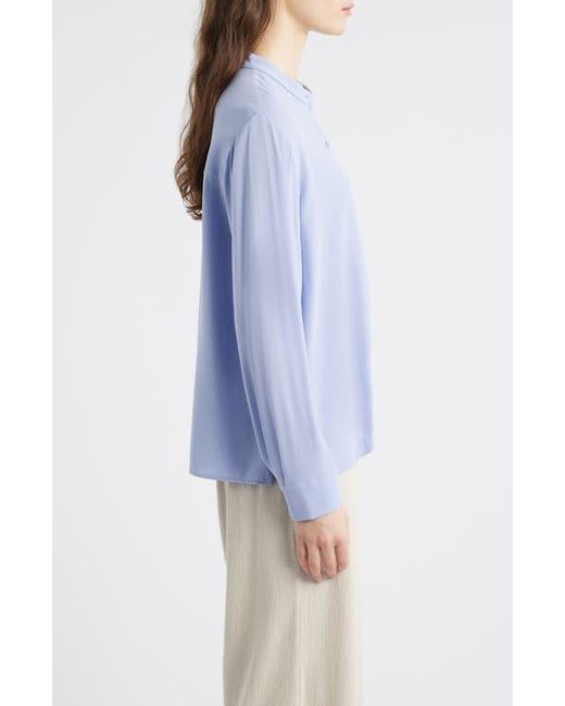 Eileen Fisher Blue Mandarin Collar Silk Button-Up Shirt
