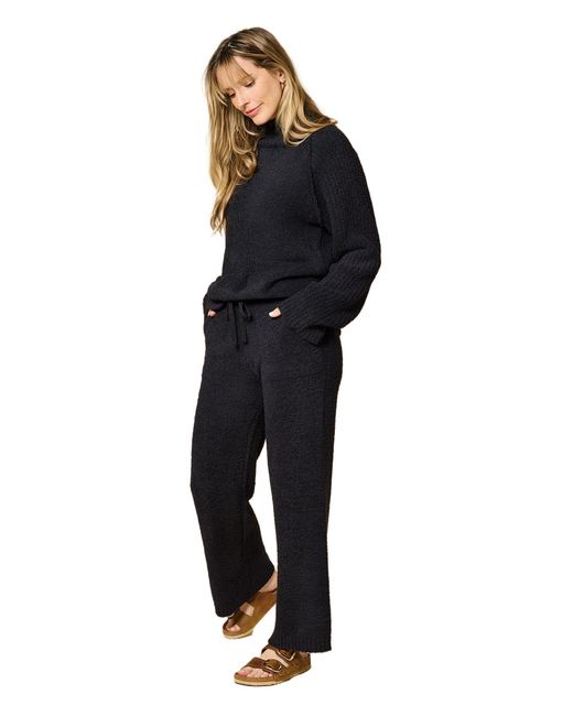 Softies Blue Solid Marshmallow Rib Mock Neck With Long Pant