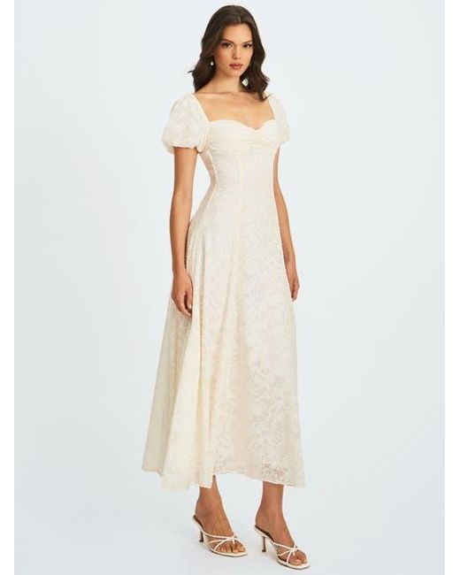 Miss Circle White Pandora Bubble Sleeve Backless Maxi Dress