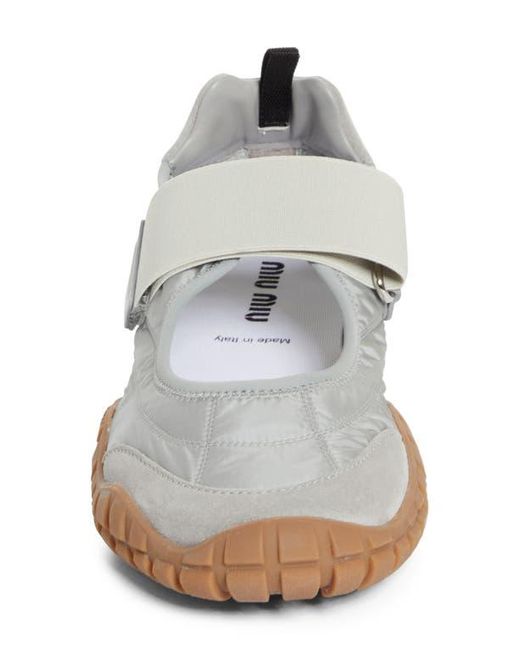 Miu Miu White Sport Quilted Nylon Mary Jane Sneaker