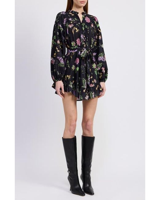 En Saison Black Harper Metallic Floral Long Sleeve Minidress