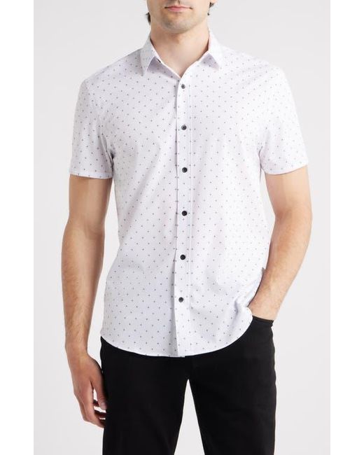 W.r.k. White Trim Fit Abstract Star Short Sleeve Performance Button-Up Shirt for men