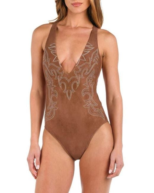 L'Agence Lexie Bolero One-Piece Swimsuit in Brown | Lyst