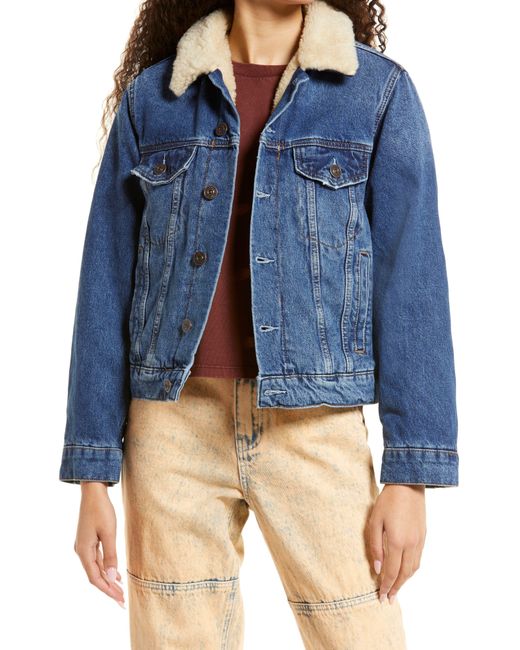 BDG Western Faux Shearling Lined Denim Jacket in Blue Lyst