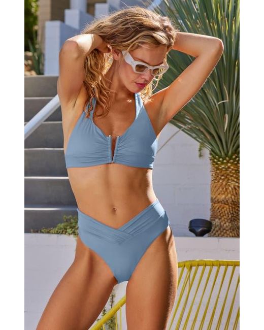 Becca Blue Shirred V-Wire Halter Bikini Top