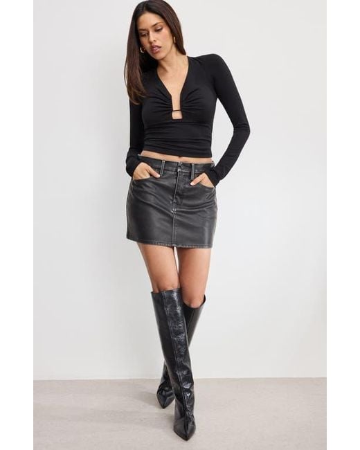 GOOD AMERICAN Black '90S Faux Leather Miniskirt