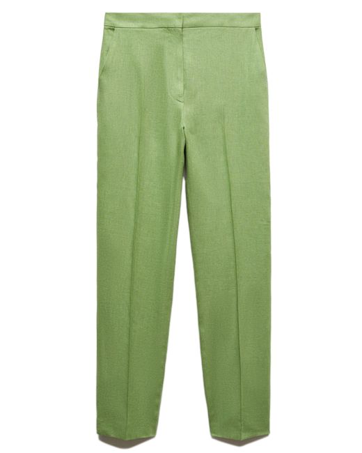 Mango Green Straight Leg Linen Pants