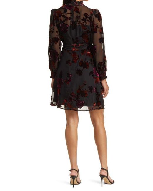 long sleeve burnout velvet cocktail dress eliza j Eliza J Smocked Trim Long Sleeve Velvet Burnout Dress in Black