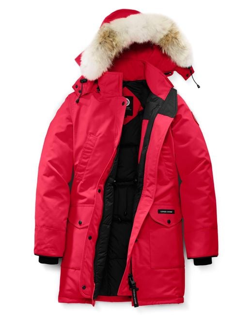 Canada Goose Red Trillium Fusion Fit Hooded Parka With Genuine Coyote Fur Trim