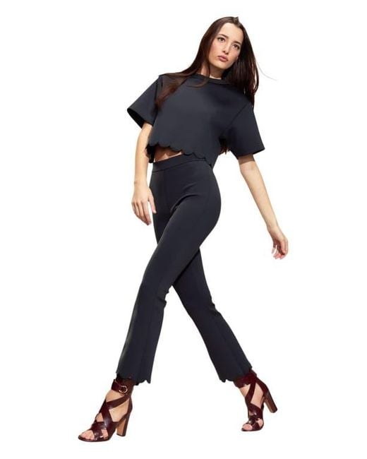 Cynthia Rowley Blue Scallop Bonded Cropped Pants