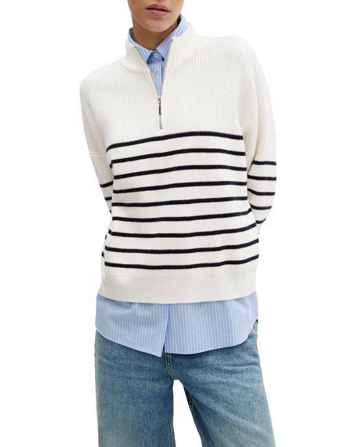 Mango Gray Oversize Stripe Quarter Zip Sweater