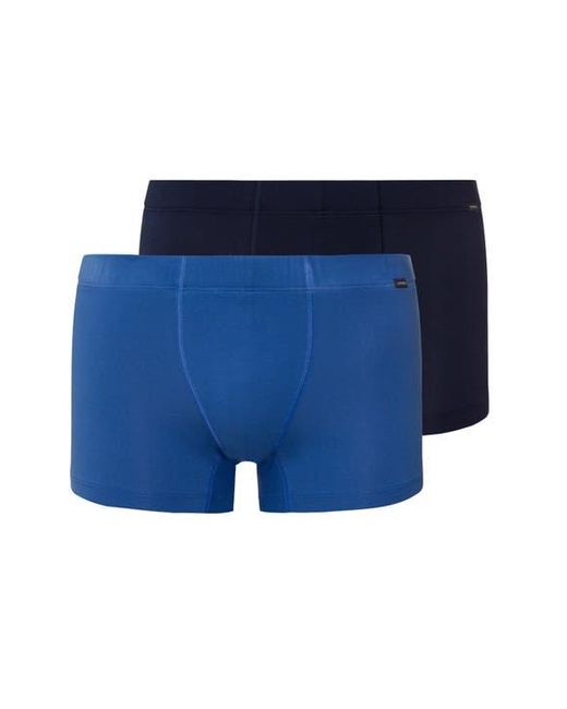 Hanro Blue Cotton Essentials 2-Pack Cotton Boxer Briefs With Covered Waistband for men