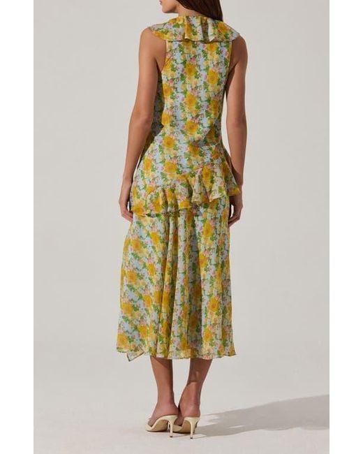 Astr Yellow Ruffle Sleeveless High-Low Midi Dress