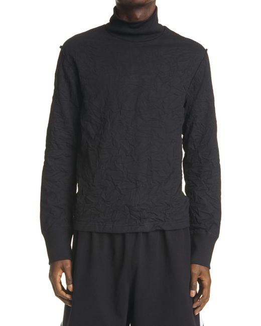 Balenciaga Black Mock Neck Wrinkled Fleece Top for men
