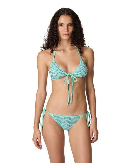 Missoni Blue Triangle Mesh Bikini With Zigzag Pattern And Sequins