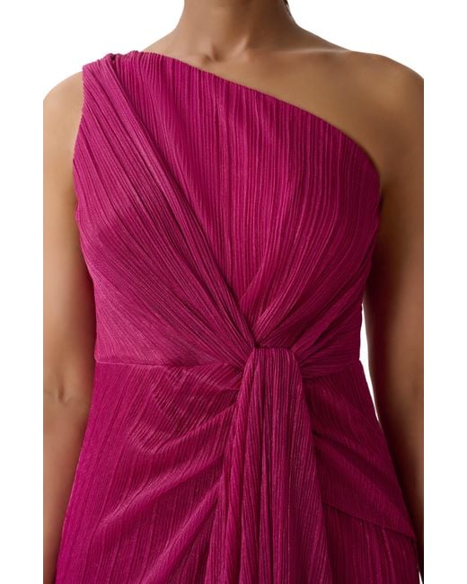 Adrianna Papell Red One-shoulder Evening Gown