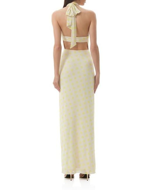 AFRM Natural Genie Polka Dot Cutout Mesh Halter Maxi Dress