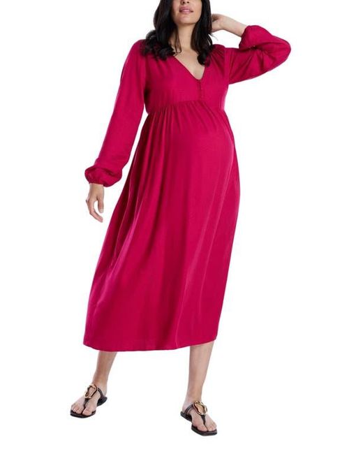 Motherhood Maternity Pink Long Sleeve Button Front Maternity Midi Dress