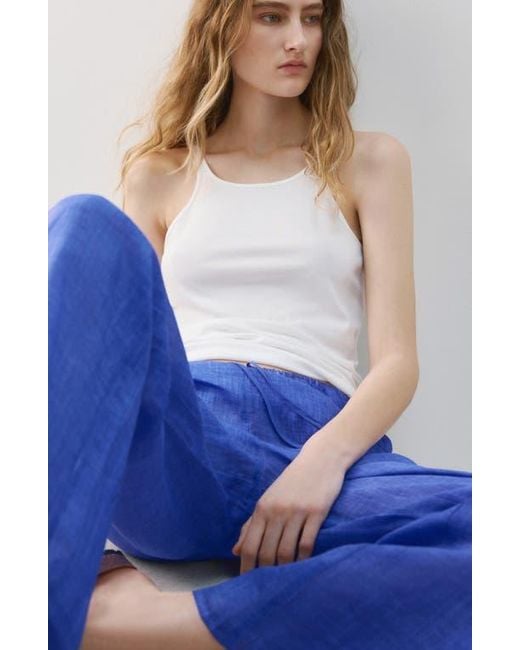 Mango Blue Ramie Drawstring Pants