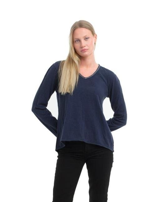 Wilt Blue Metallic Thread V-Neck