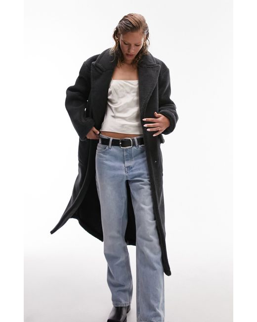 Faux Fur Longline Coat in Black Lyst