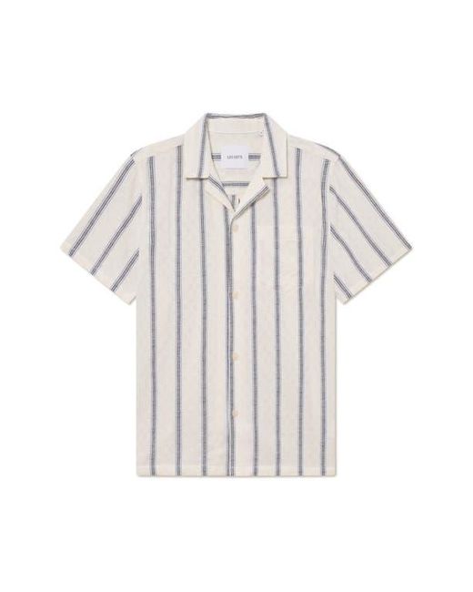Les Deux White Lukas Textured Stripe Cotton Camp Shirt for men