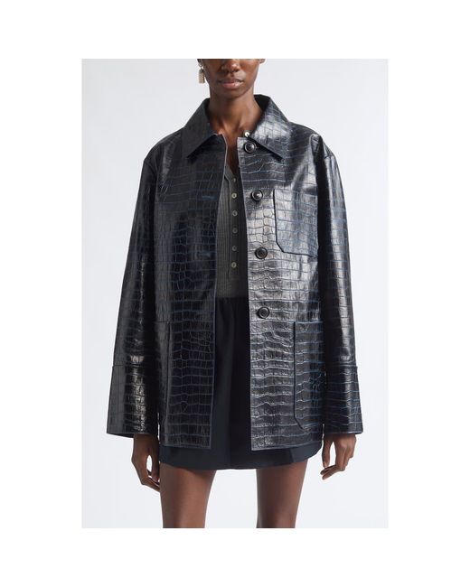 Nackiyé Black Croc Embossed Leather Jacket