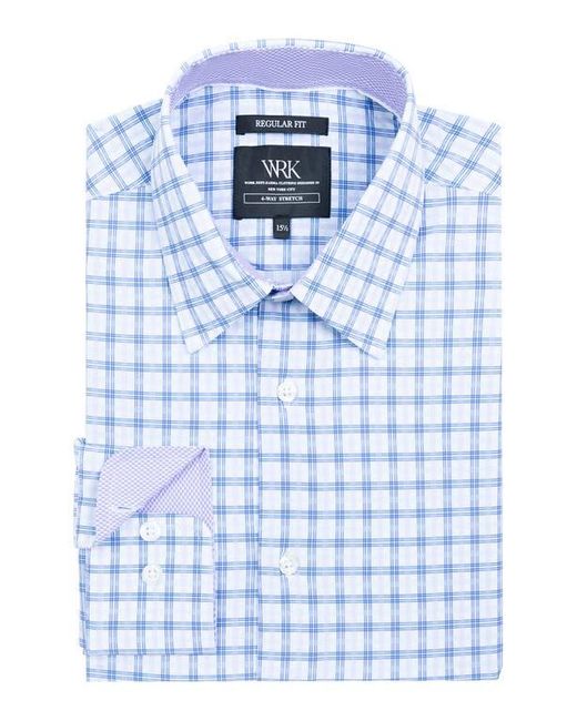 W.r.k. Blue Regular Fit Plaid Performance Dress Shirt for men