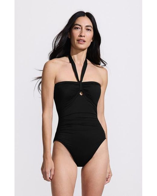 Lands' End Black Slender Suit Multi-Way Bandeau High Leg One Piece Swimsuit