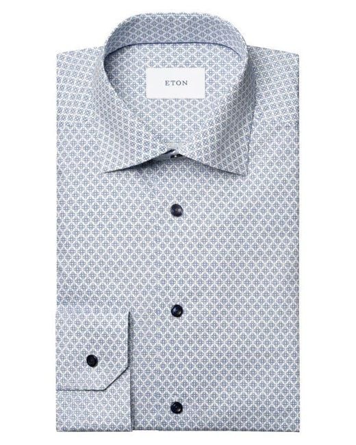 Eton of Sweden Gray Contemporary Fit Geometric Print Cotton Dress Shirt for men