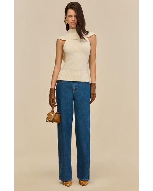 Cult Gaia Blue Chen Cowl Neck Wool Blend Top