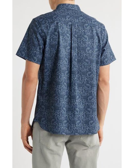 Nordstrom Blue Leaf Print Short Sleeve Stretch Button-Up Shirt for men