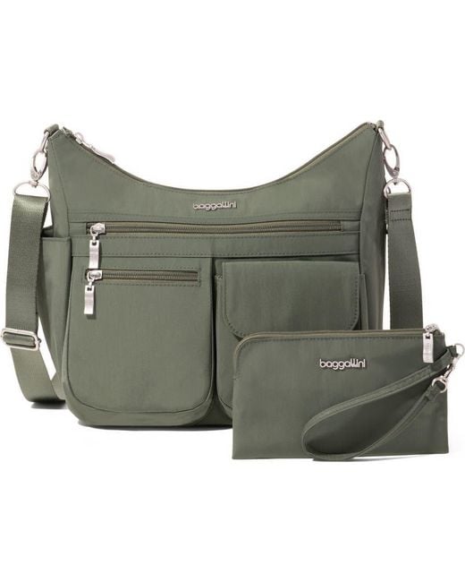Baggallini Green Modern Everywhere Hobo Crossbody Bag With Wristlet