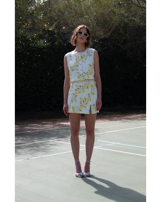 Avec Les Filles White Lemon Print Linen Blend Miniskirt