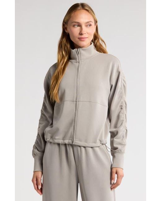 Zella Multicolor Ultrasoft Ruched Sleeve Front Zip Knit Jacket