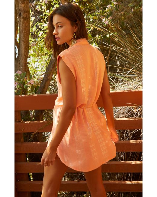 Isabella Rose Orange Villa Metallic Belted Cover-up Shirtdress