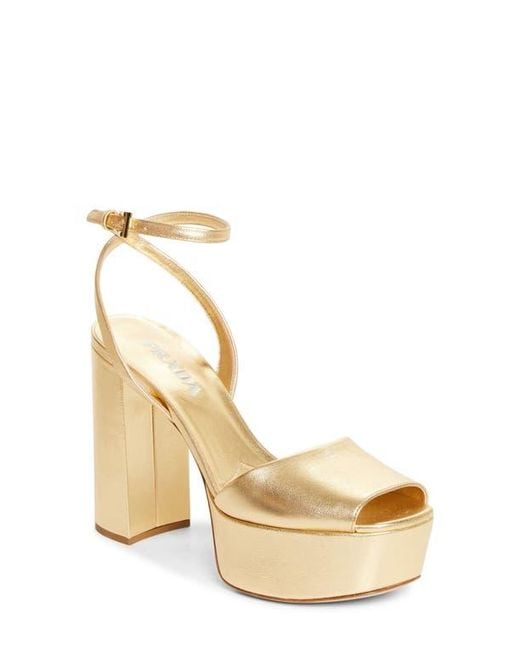 Prada Metallic Ankle Strap Platform Sandal